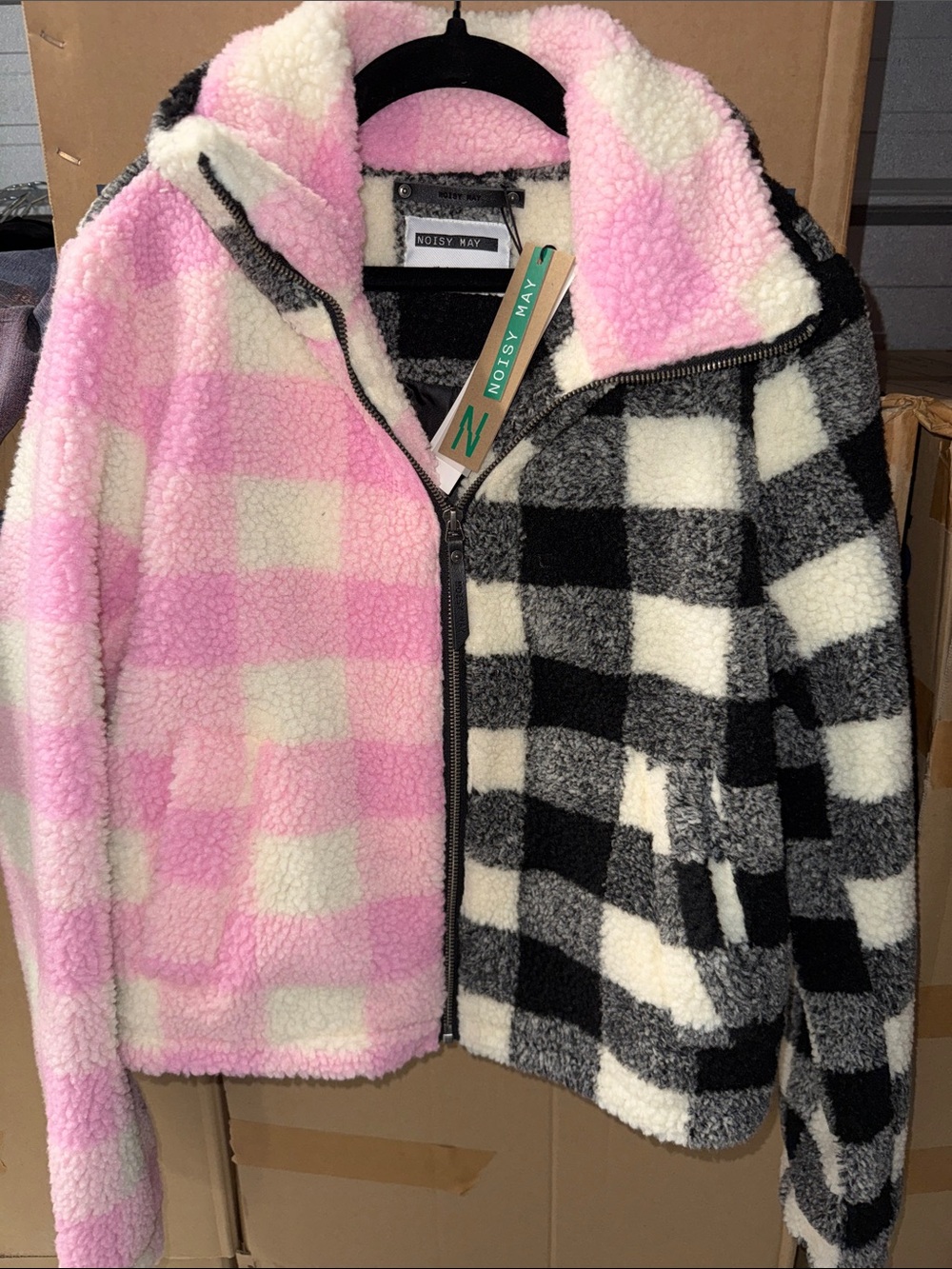 NEW Two-Tone Check Sherpa Jacket - S